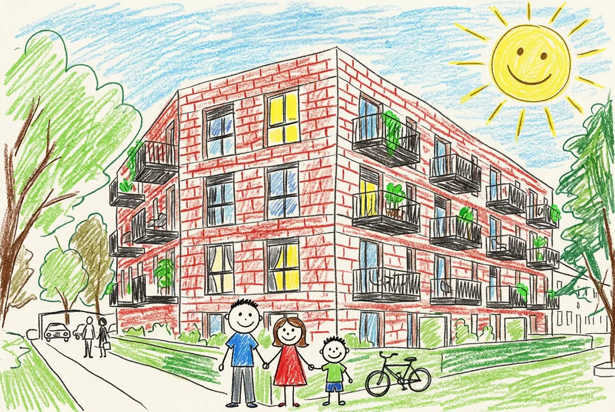 Child's drawing of a house with the sun
