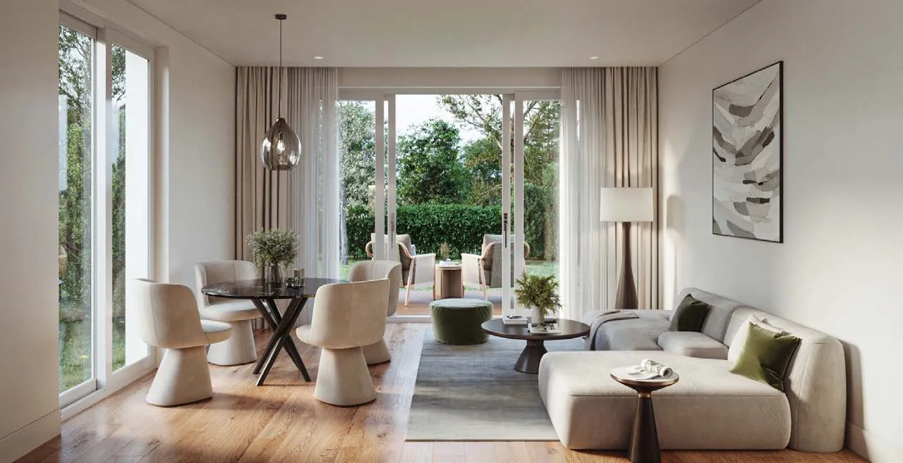Living and dining area overlooking the garden