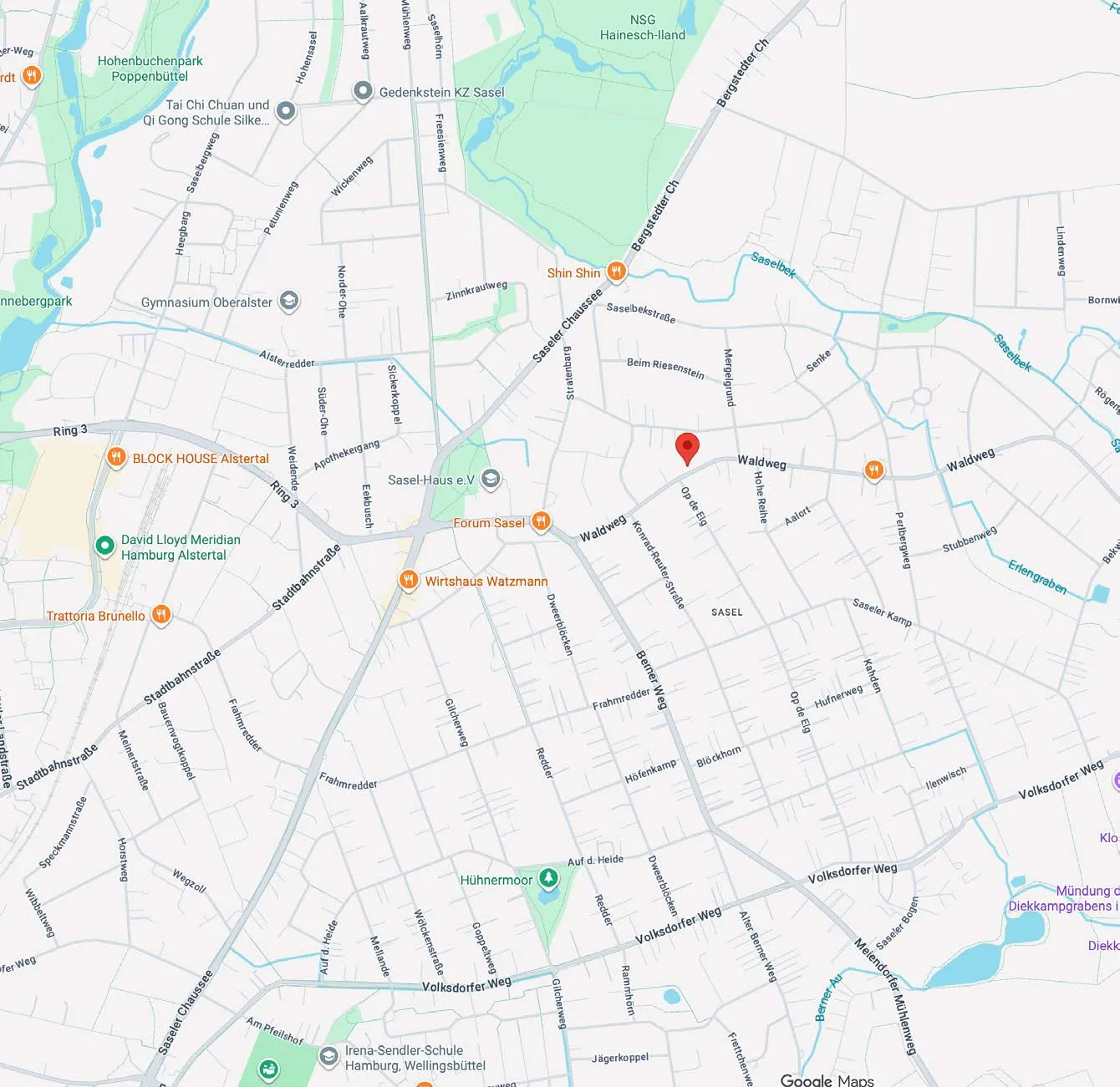 Map: Triwald on Waldweg in Hamburg-Sasel