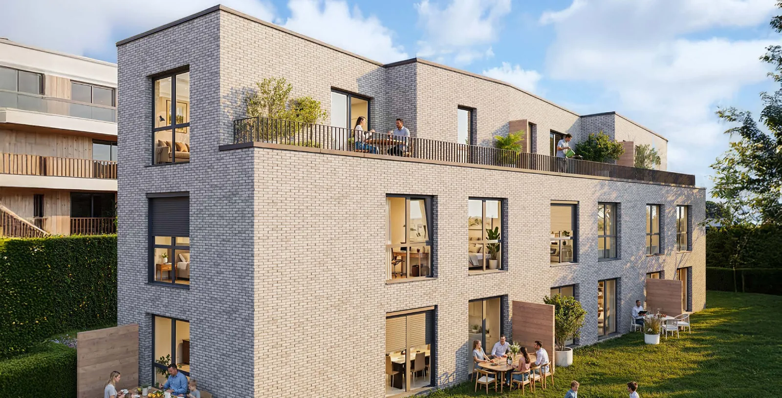 Triwald, garden side with roof terraces